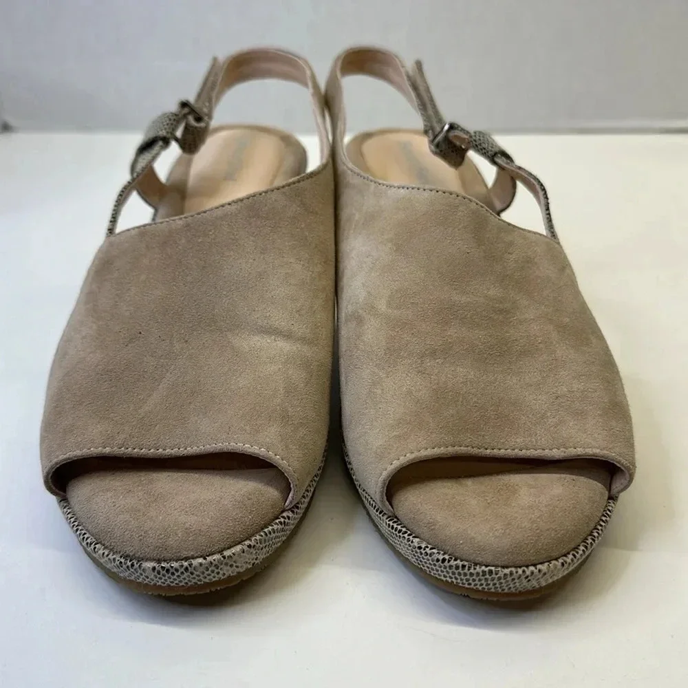 BeautiFeel Gwen Wedge Sandals Open Toe Shoes Ankle Strap Suede Tan Snake 41 10.5